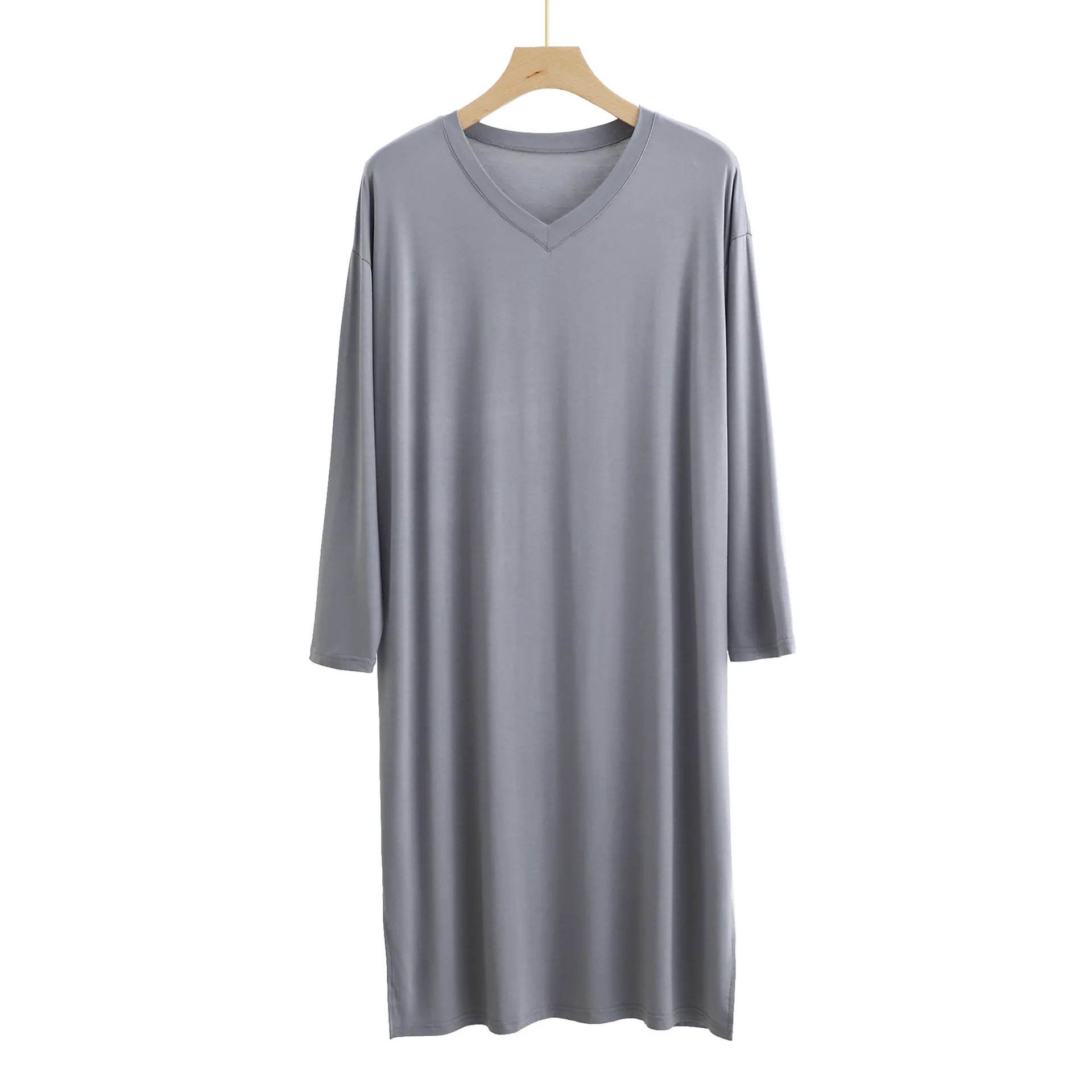 Men's Pajamas Robes Casual Mid-long Knee Length Modal Home Clothes Soft Smooth Stretch Bathrobes Male Sleepwear Dress: XL / Silver