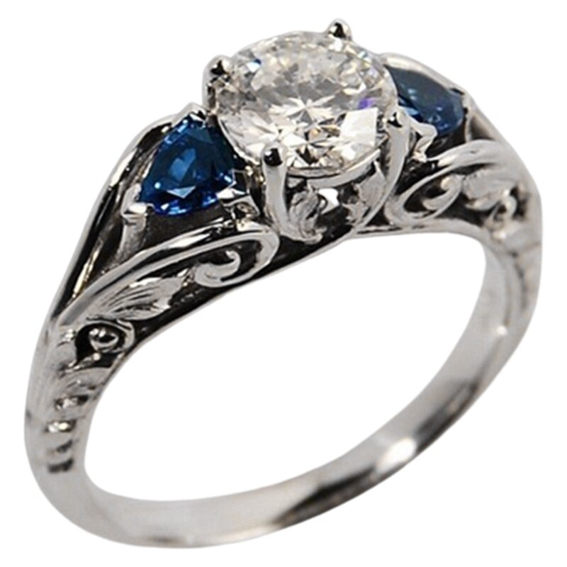 Vintage Princess Cut Sapphire Ring Rings Bridal Wedding Bands Women Trendy Round