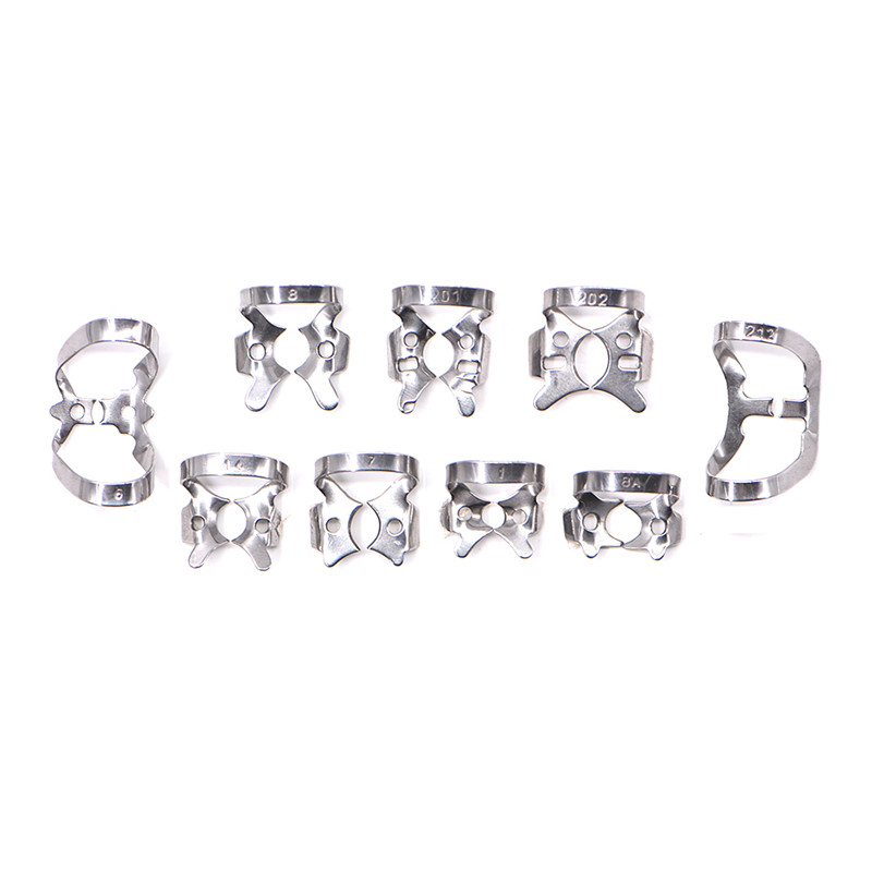 Dental Dam Perforator Tandarts Dam Perforator Tang Rubber Dam Puncher Lab Orthodontische Gereedschap: 9pcs Clips