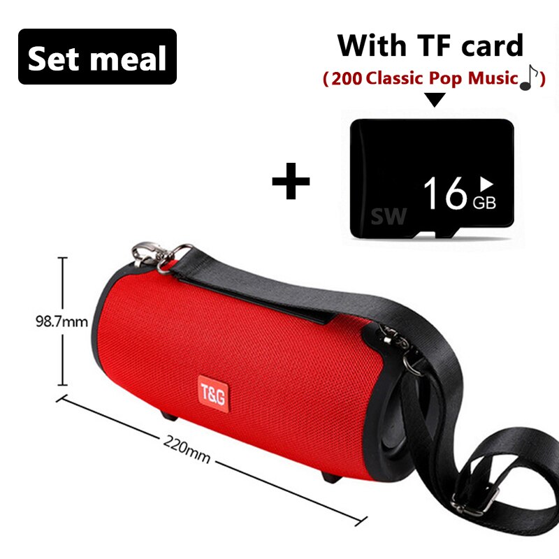 Outdoor Portable Bluetooth Speaker 20W Wireless Column Sound Box Bass Subwoofer FM Radio Boombox AUX USB PC Soundbar for Phone: Red with TF Card