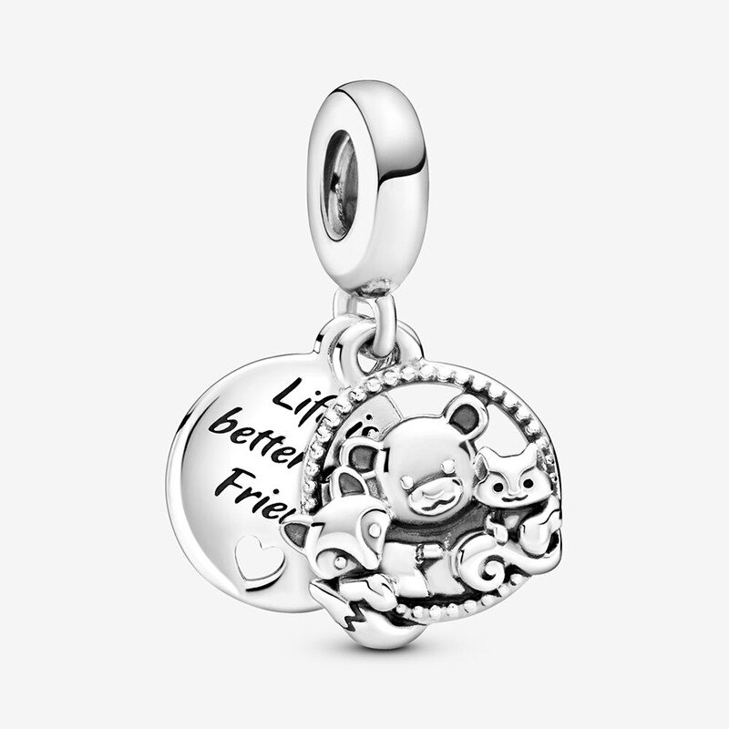 Genuine 925 Sterling Silver Fox & Squirrel Dangle Charm Beads Fit Original 3mm Charm Bracelet Jewelry: CMS1586