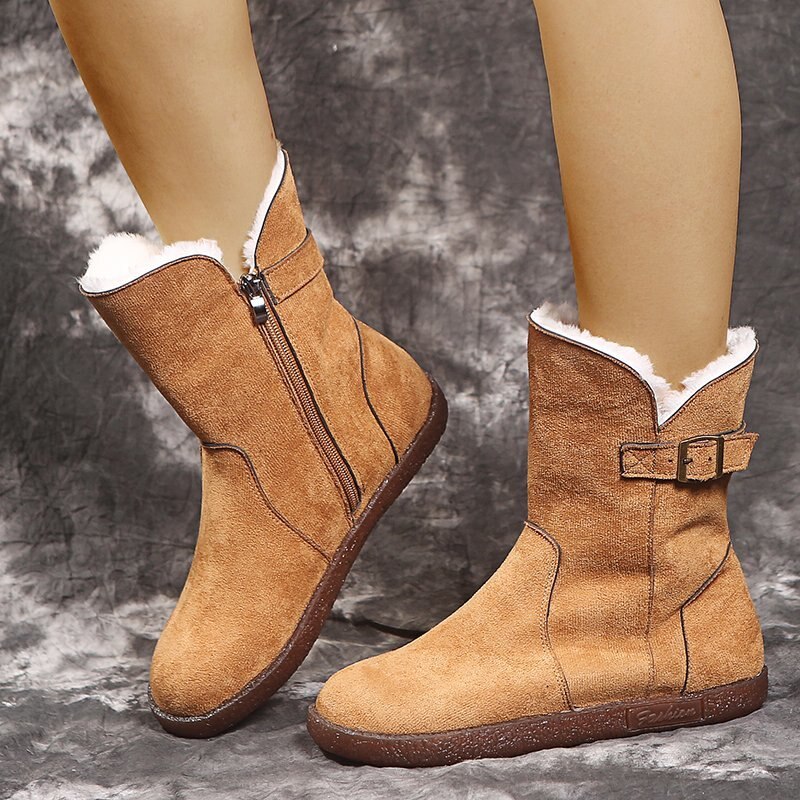 Chaussures femmes bottes hiver bottes de neige femmes Faux daim bottines pour femme chaussures d'hiver Botas Mujer grande taille: Marron / 35