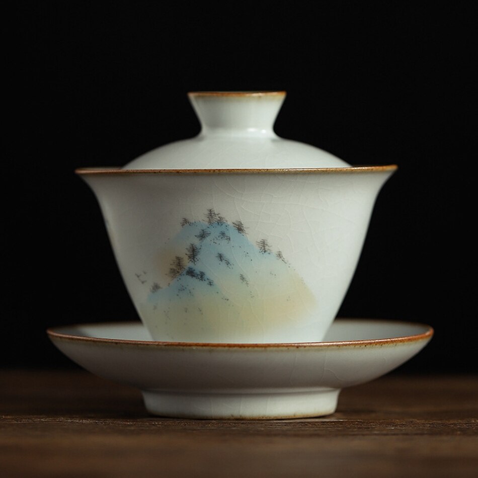 Tea Set Chinese Pottery Gaiwan Tea Set Hand Painted Ceramic Gaiwan Porcelain And Saucers Casual Kung Fu Tea Utensils