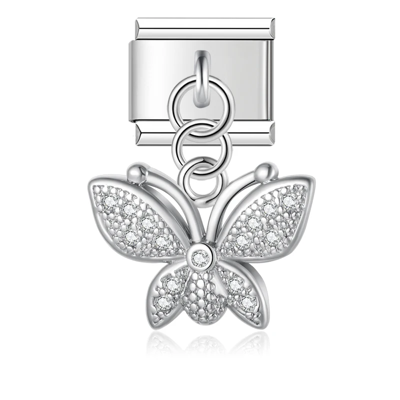 Hapiship 2023 Mode Mooie Schattige Vlinder Oogverblindende Cz Charme Italiaanse Links Fit 9Mm Armband Diy Maken Sieraden Dj624: Imitation Rhodium Plated