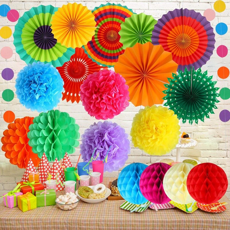 20 stuks kleurrijke feestversieringen papieren waaiers papieren bloemenbal honingraatballen set voor bruiloften verjaardagen evenementen festivals