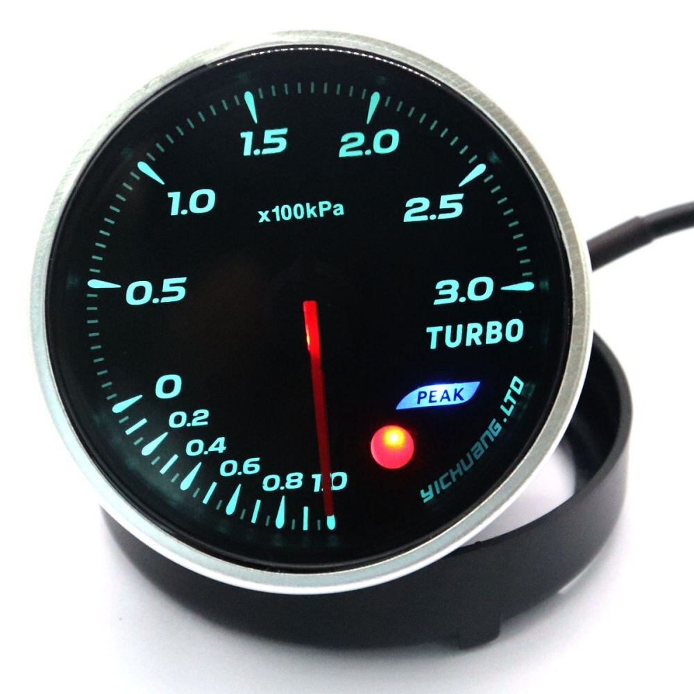 Modified Auto Car Instrument 12V 64 Color Backlight Adjustable 300KPa Turbocharger Gauge Car Meter with Sensor (Black)