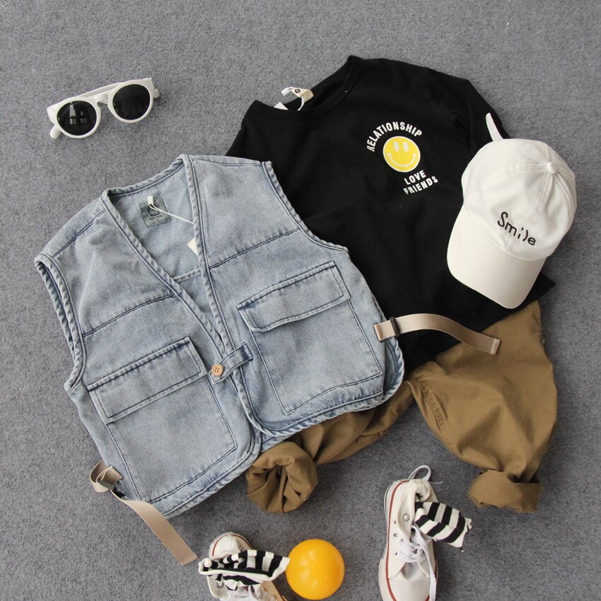 2-8Y autumn boys denim vest kids spring autumn clothing boys casual vest