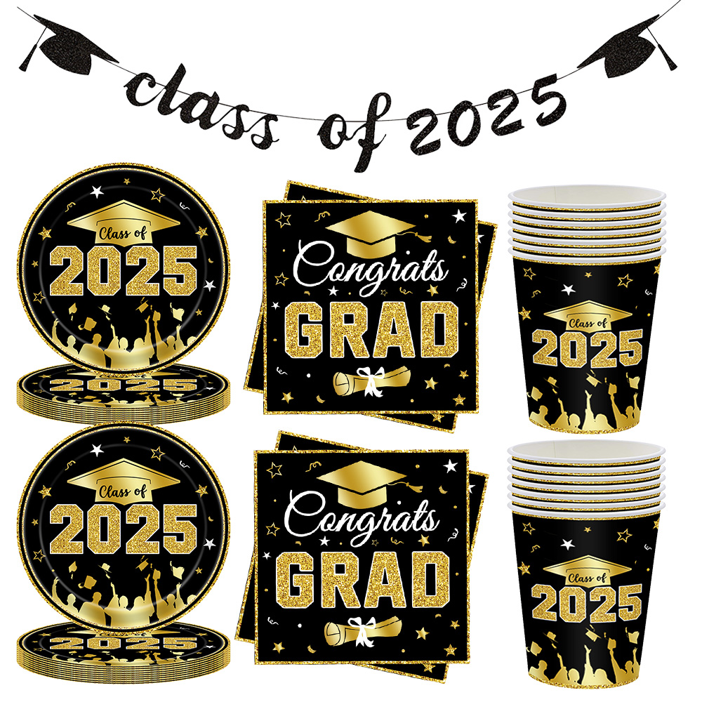2025 félicitations Grad Party plaque tasse serviette bannière décoration félicitations remise des diplômes guirlande nappe plaque tasse serviette décor
