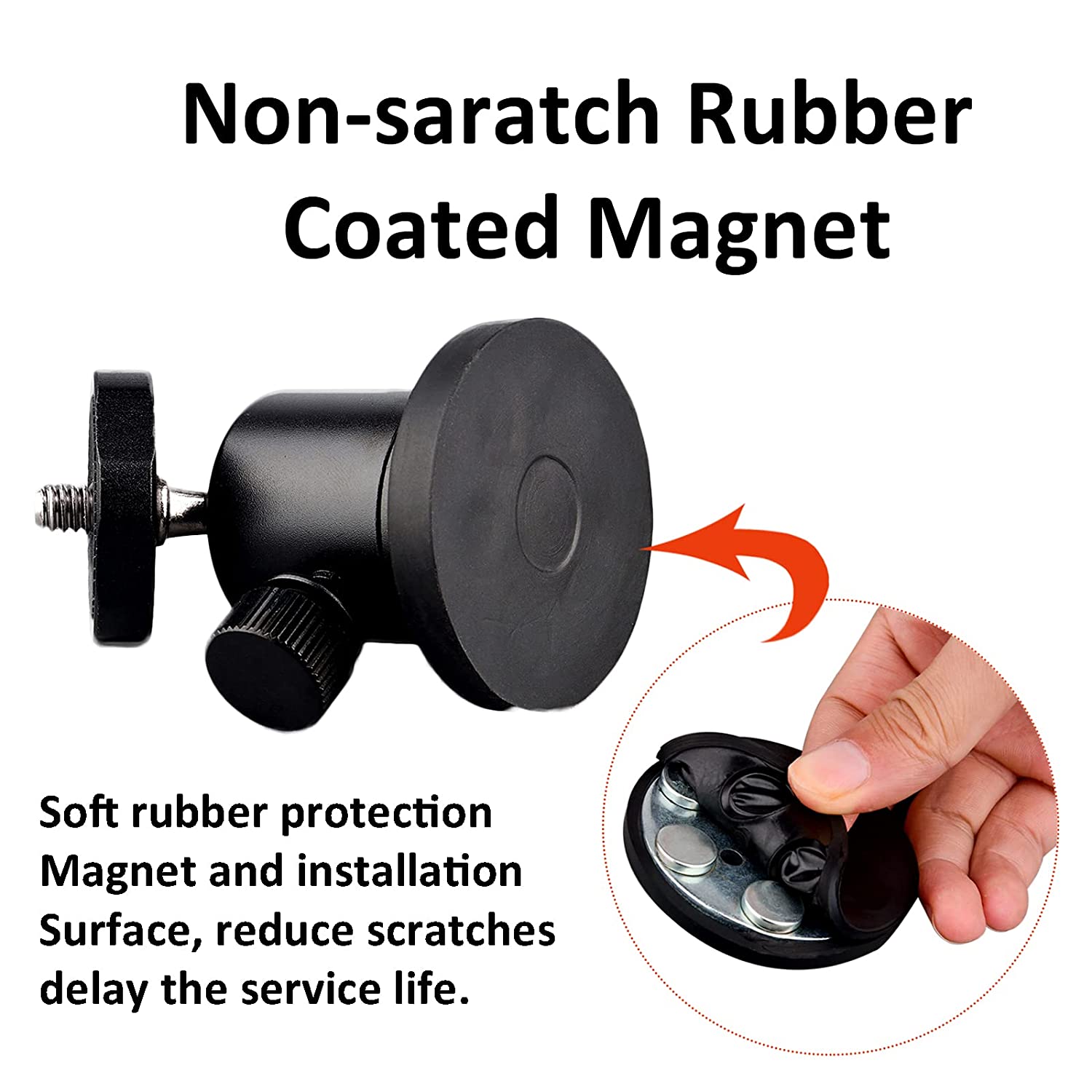 Magnetic Camera Mounting Base with Ball Head Super Strong Rubber Coating Neodymium Magnet with 1/4 Male Thread Stud for Camera