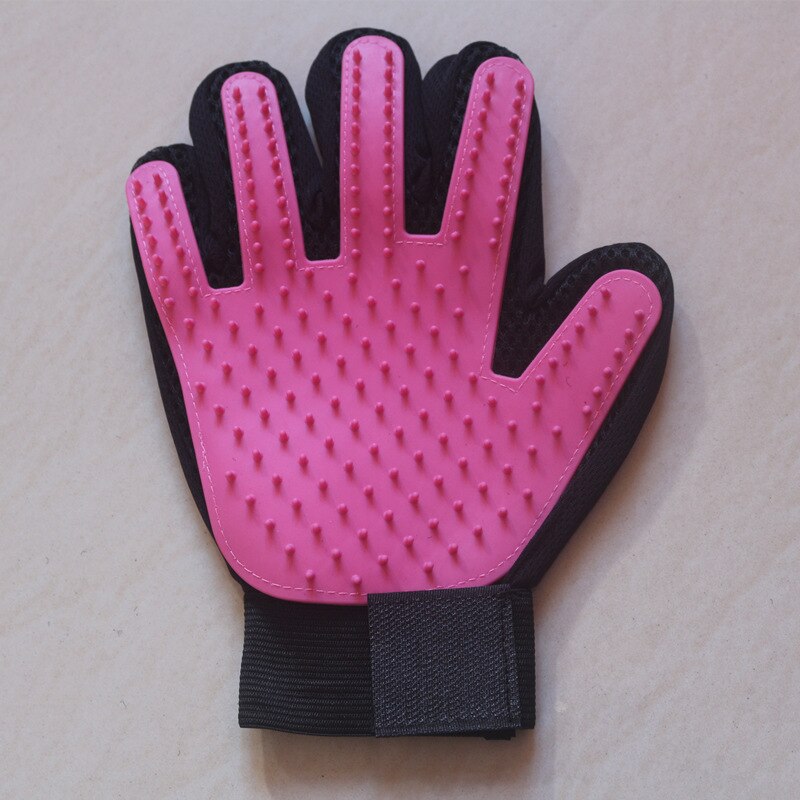 Pet Grooming Glove Bath Brush Cat Dog Comb Massage Brush Hand Shaped Cleaning Gloves Hair Dematting Remover Pet Grooming Tools: right pink