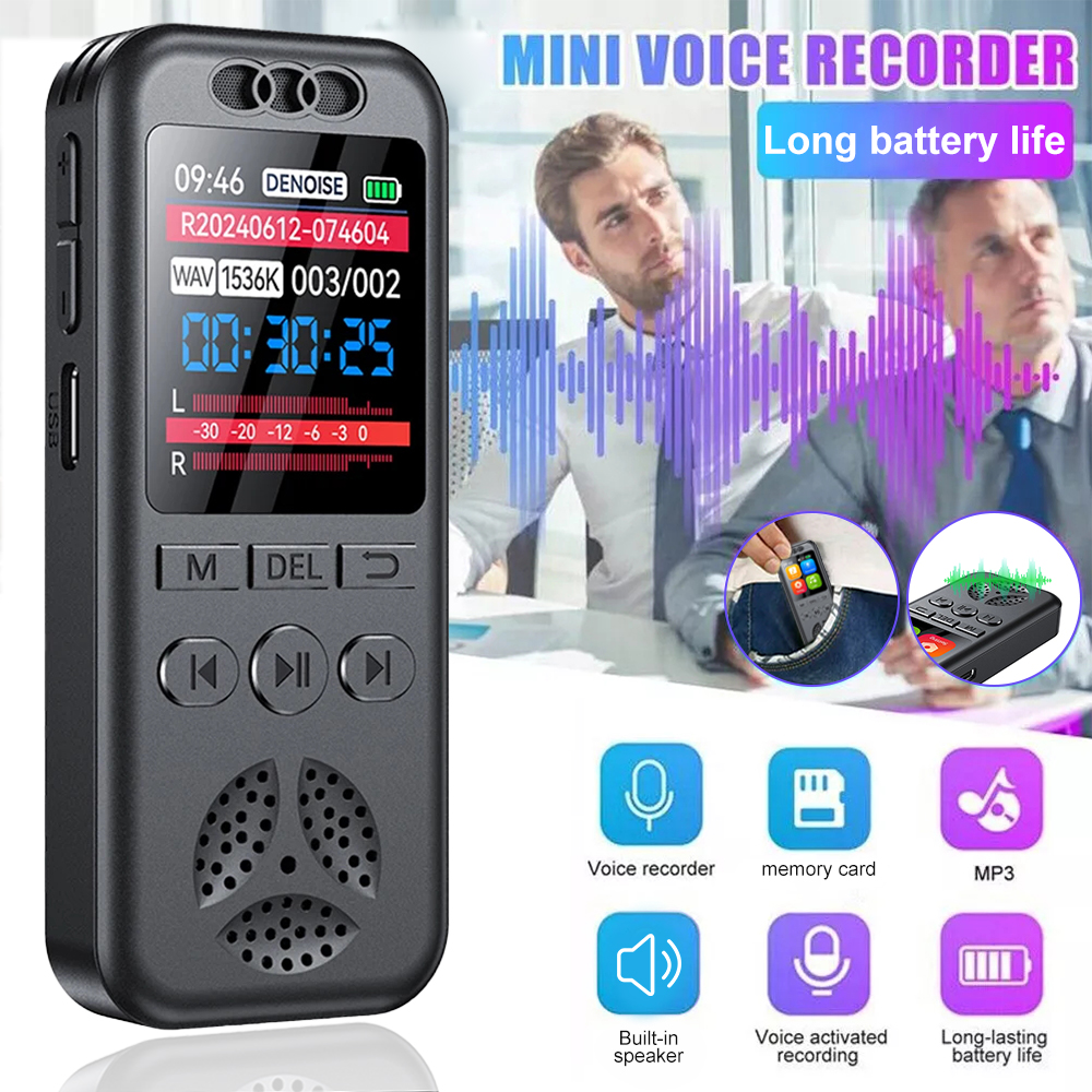 128GB Digital Voice Recorder 1536KBPS Sound Dictaphone Voice Activated Audio Recording WAV MP3 Player for Meeting