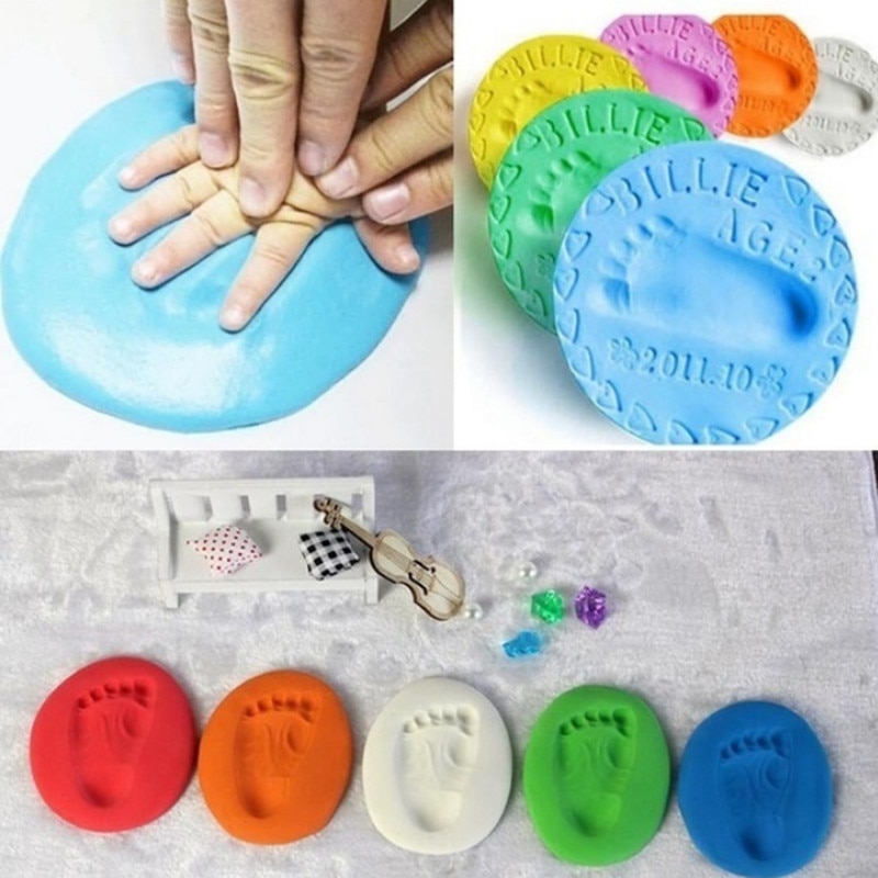 8 Color Baby Care Air Drying Soft Clay Baby Handprint Footprint Imprint Kit Casting Parent-child Hand Inkpad Fingerprint Slime