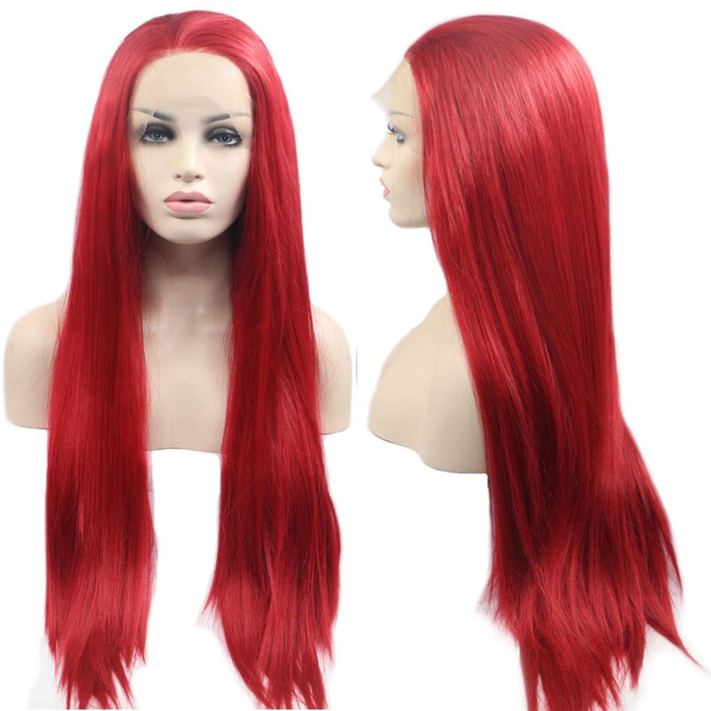 Bombshell Fire Red Silky Straight Synthetic Hair 13*3 Lace Front Wig Heat Resistant Fiber Hair Natural Hairline For Women Wigs