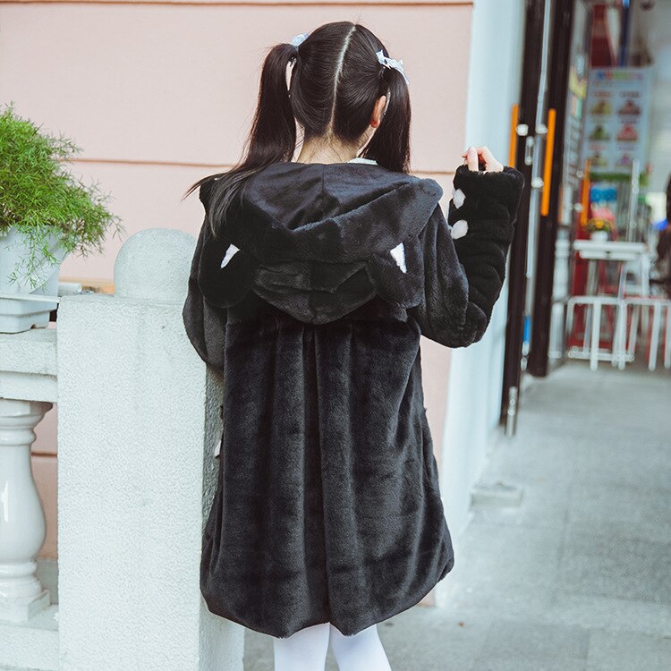 Abrigo de felpa estilo universitario japonés de invierno de lolita dulce, grueso, lindo, con botones de cuerno de gato, abrigo mediano largo, abrigo de chica kawaii loli