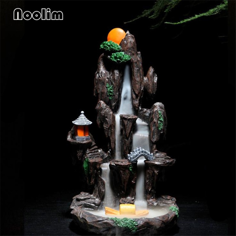 Resin High Mountain Waterfall Backflow Incense Burner Meditation Smoke Waterfall Aromatherapy Censer Home Decor Ornaments