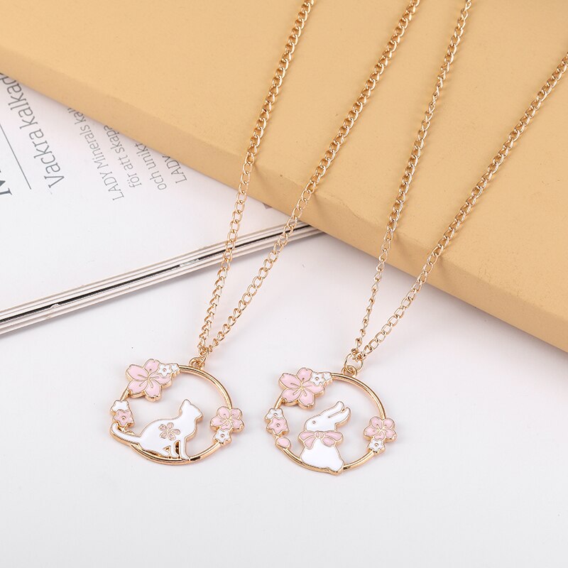 créative Sakura lapin chat collier mignon dessin animé guirlande pendentif dames bijoux accessoires colliers rose