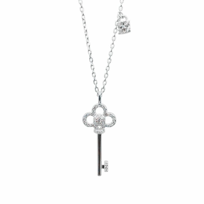 Unique mémoire classique Style serrure clé pendentif Zircon exquis 925 en argent Sterling clavicule chaîne femme collier SNE384