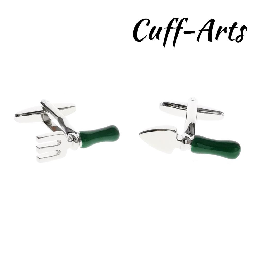 Abotoaduras verde lidar com garfo e espátula jardineiros abotoaduras presentes para homem gemelos les boutons de manchette de cuffarts c10510