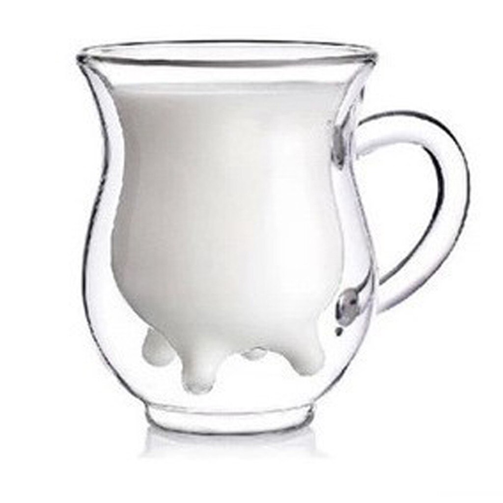 COW Udder shape double walled clear glass milk coffee tea mug cup handle Heat-resistant Milk Tea Drinking Cup: Default Title