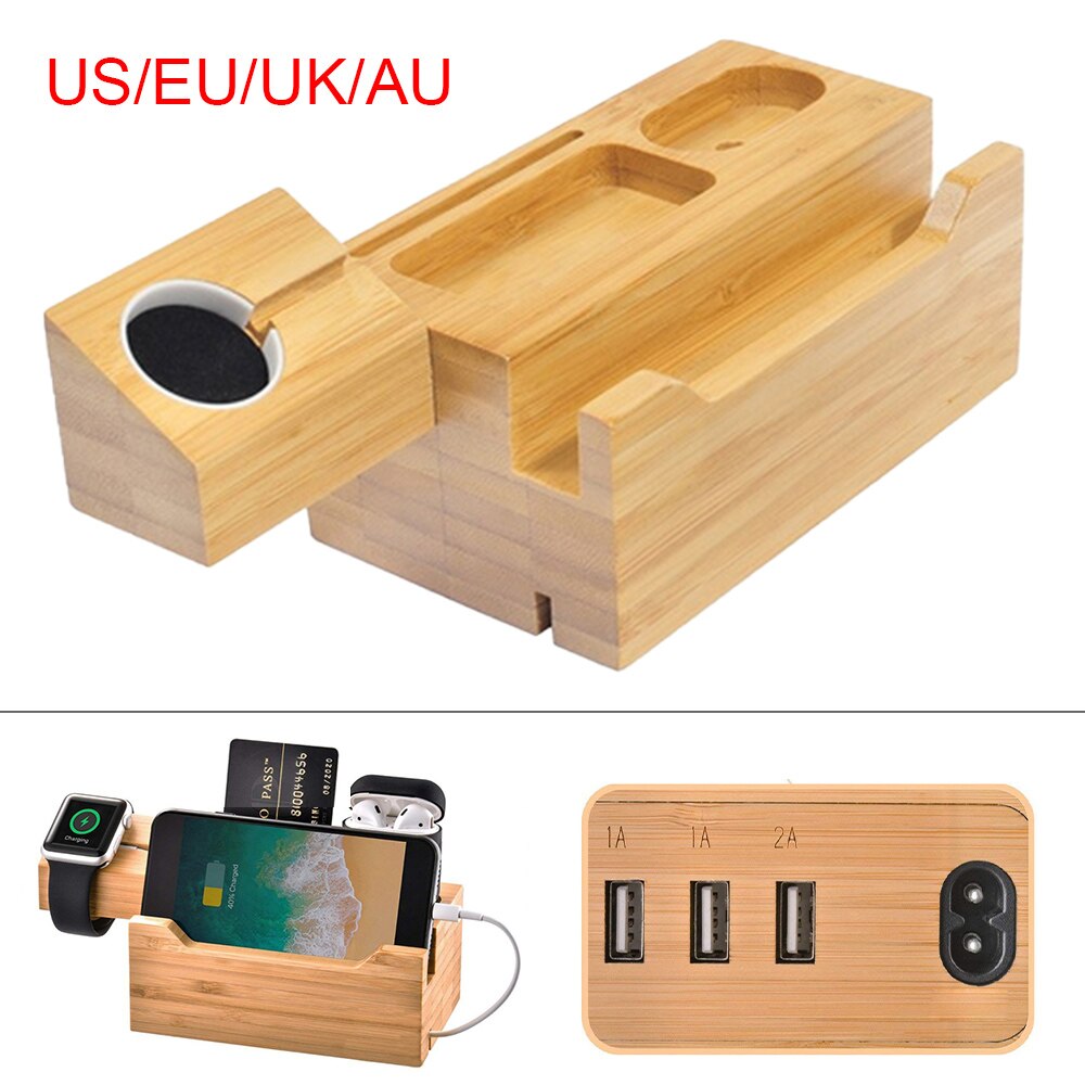 Wood Charger Station For Apple Watch Charging Dock Station 3 USB Ports Charger Stand Holder For iPhone Dock Stand Cradle Holder