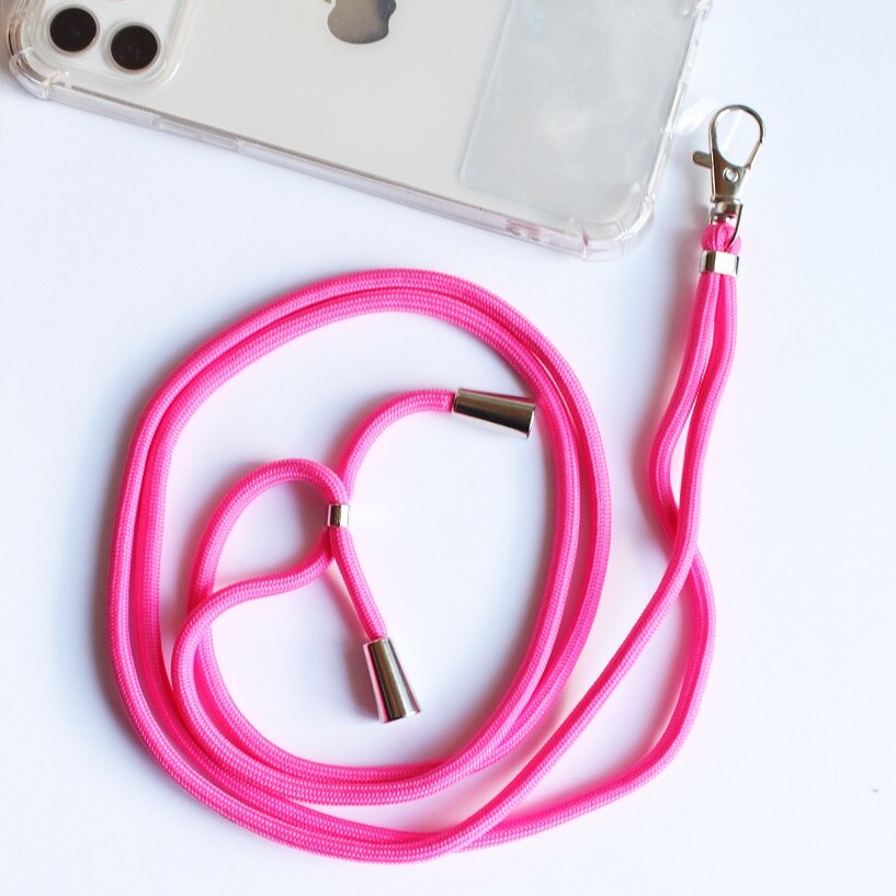 Cordon pour coque de téléphone portable + adaptateur universel, ruban de suspension pour accrocher, jaune, rouge, noir, gris, lilas, bleu: Pink