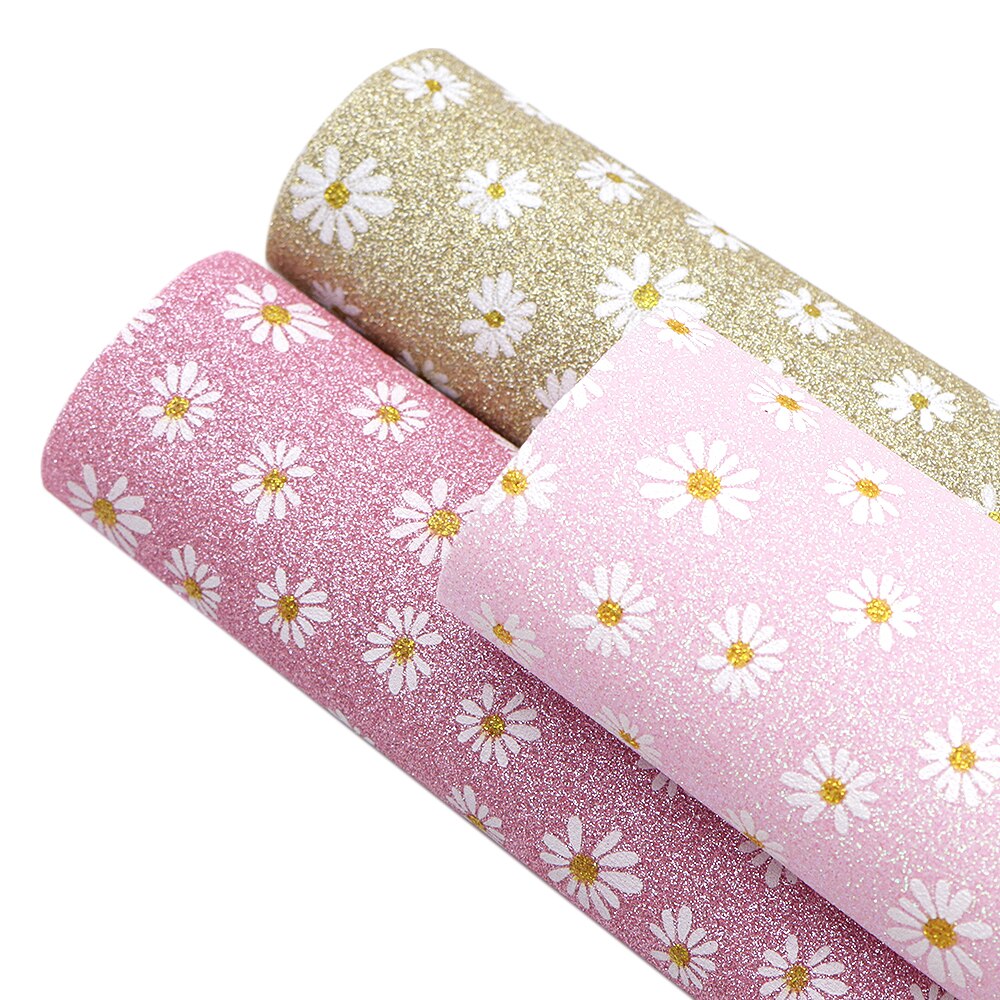 20*33cm Flower Printed Fine Glitter Faux Leather Fabric Sheet Leatherette Clothing Upholstery DIY Earrings Hair Bows,1Yc11696