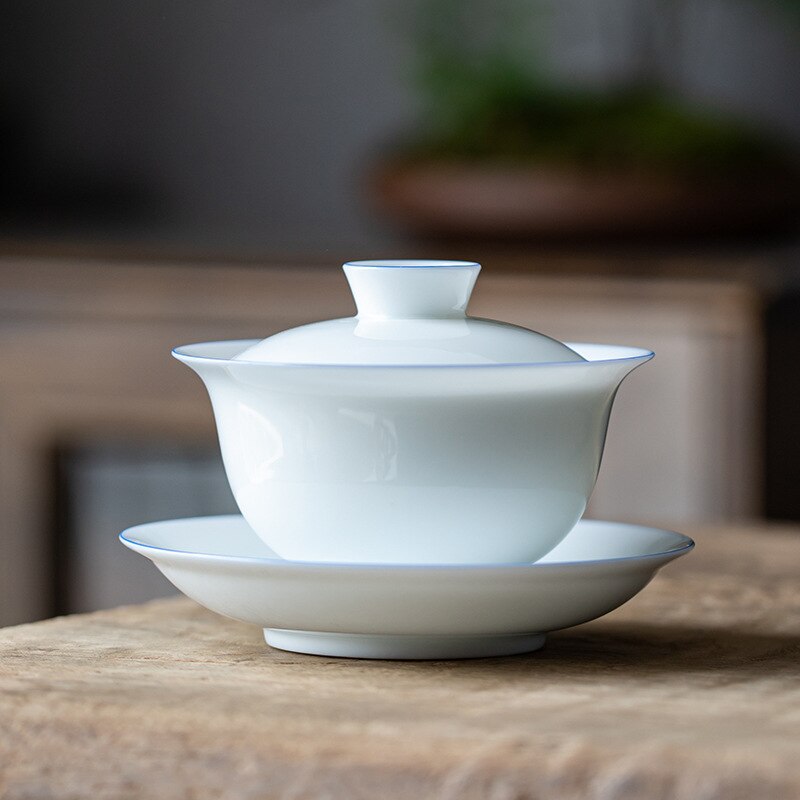 Eggshell Porcelain Handmade Ceramic Venti Tea Sancai Bowl Kung Fu Tea Bowls Sopera De Ceramica Gaiwan Coarse Pottery Tea Set: Cover bowl H