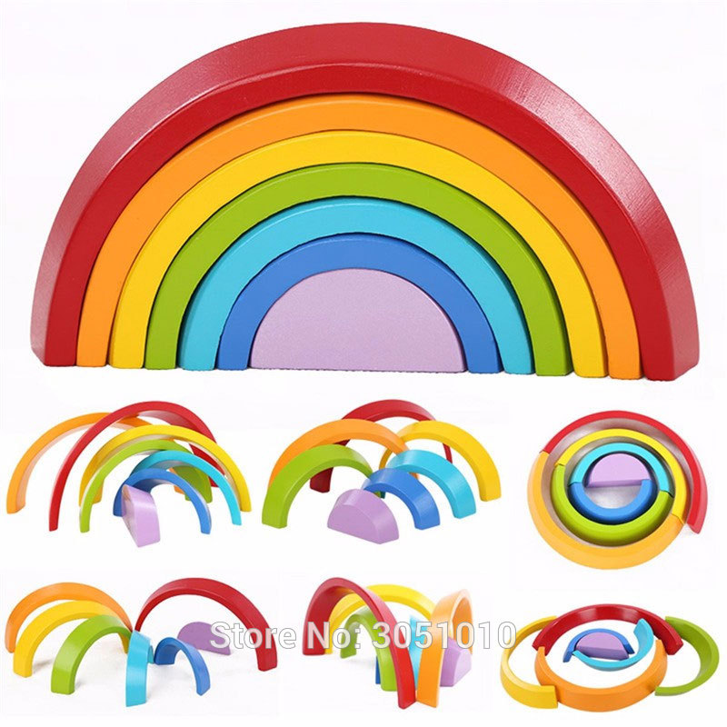 Wooden Building Blocks - Rainbow Activity Set - Early Education Toy - Toddler Learning Blocks