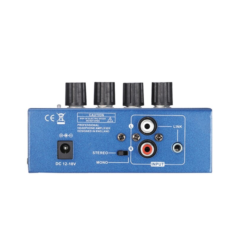 Ultra-Compact 4 Kanalen Mini Audio Stereo Hoofdtelefoon Versterker Met Power Adapter Blauw (Eu Plug)