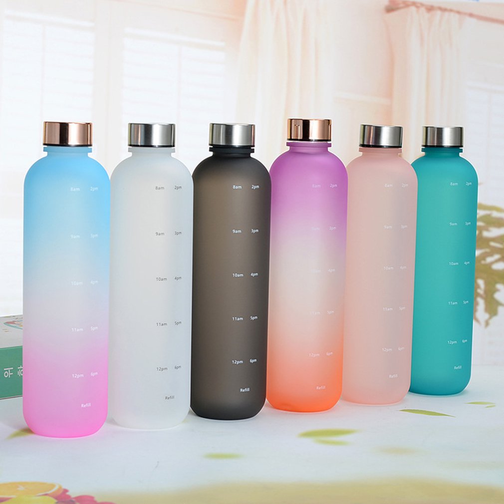 2022 plastic space cup grote transparante matglazen waterbeker koperen deksel waterfles met tijdsaanduiding 1000ml