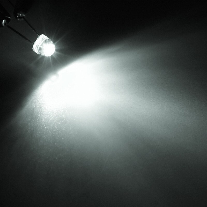 100Pcs 5mm LED Diode DIY Kit White Yellow Red Blue Green Purple Straw Hat LED Wide Angle Light Emitting Diodes Water Clear: White