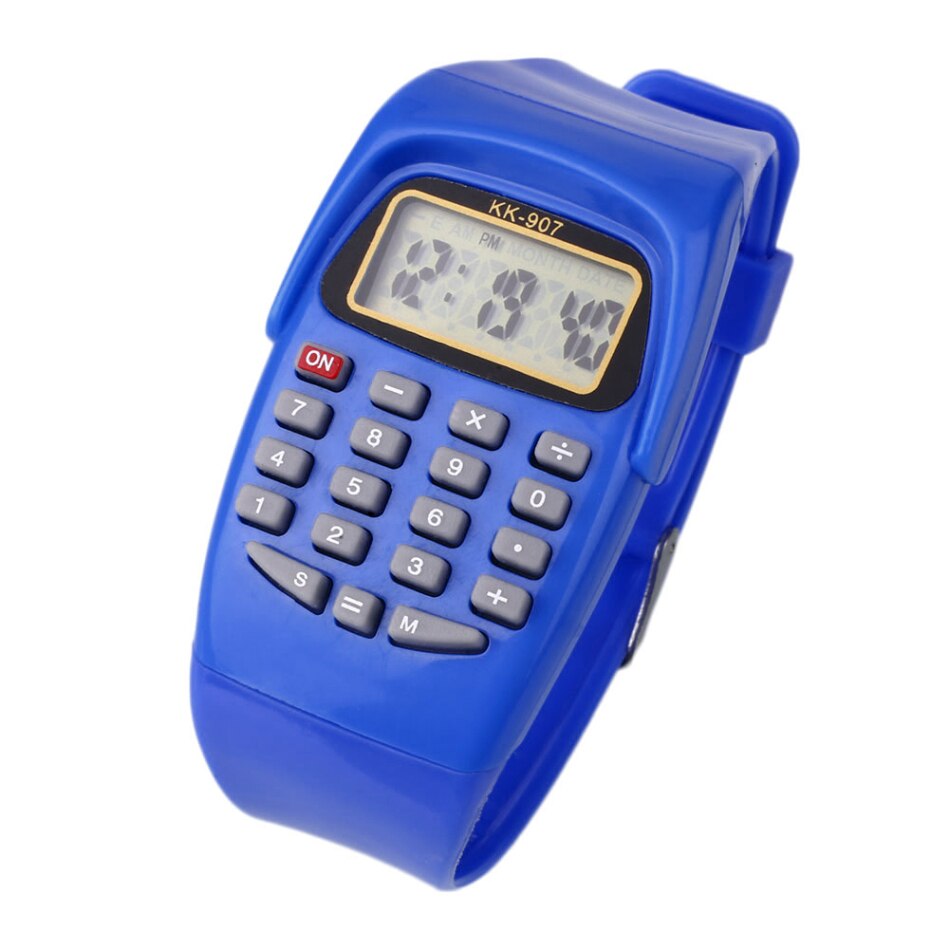 Blauw/Geel/Roze Kinderen Elektronische Horloge Sport Siliconen Multifunctionele Elektronische Rekenmachine Horloge: Blauw