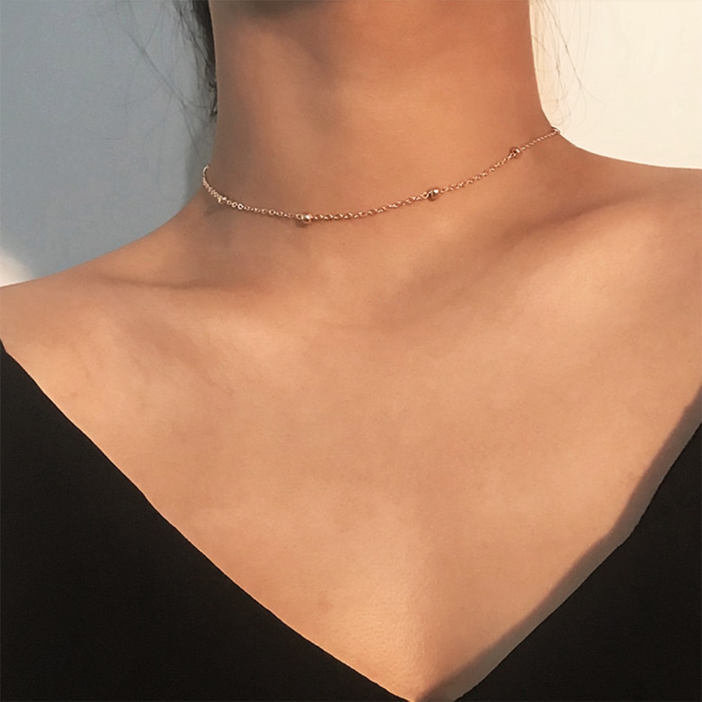 Suqi moderne rustfrit stål choker halskæde kvinder halskæder guld sølv farve perle kæde halskæde choker hals smykker