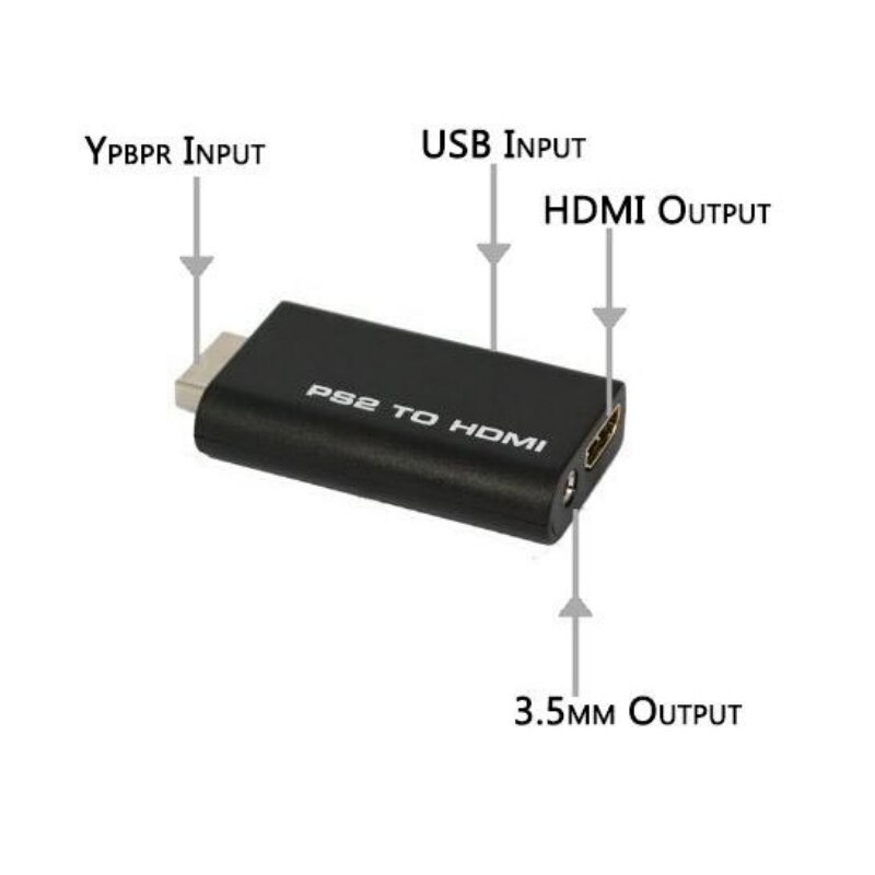 PS2 to HDMI Converter PS2 HD Line Audio Adapter AV Input to HDMI Video/Audio Signals Output Cable for PS2 HDTV Display