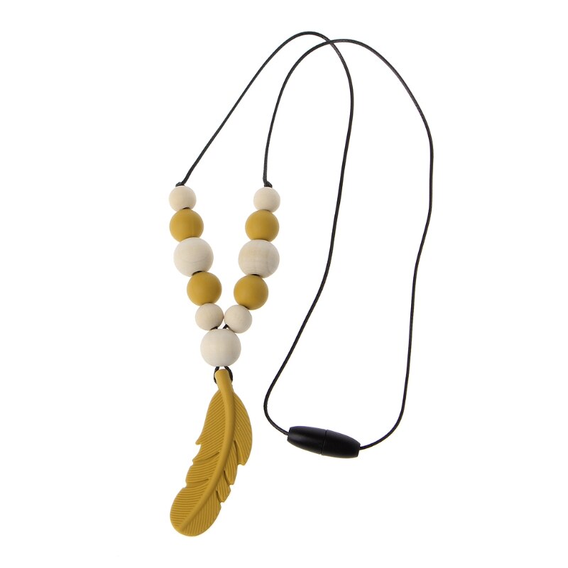 Collar de dentición para bebé, joyería de plumas de silicona para bebé, juguetes para masticar, lactancia,: YELLOW