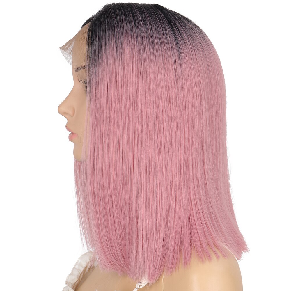 Allaosify Korte Bob Lace Front Pruiken Voor Zwarte Vrouwen Rechte Synthetische Pruik Hoge Temperatuur Vezel Haar Roze Donker Rood Blauw