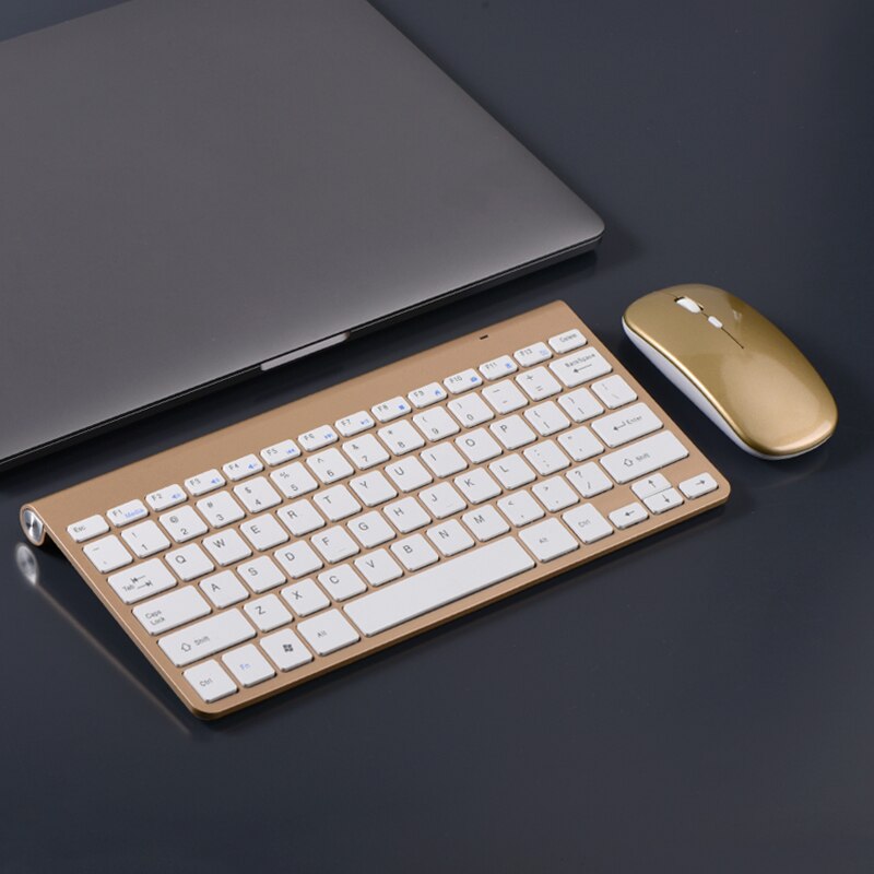 2.4G Wireless Silent Keyboard and Mouse Mini Multimedia Slim Keyboard Mouse Combo Set 1600DPI For Notebook Laptop Desktop PC: gold