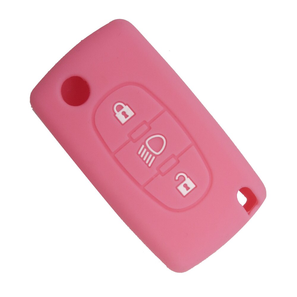 OkeyTech silicone car key cover case For Citroen C2 C3 C4 C5 Picasso Xsara C6 C8 for peugeot Remote 3 button flip key auto shell: Pink