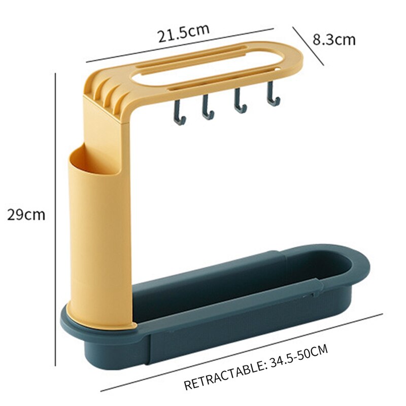 Retráctil rejilla para escurrir para fregadero de cuatro-Perchero de almacenamiento con gancho con trapo titular palillo jaula accesorios de cocina