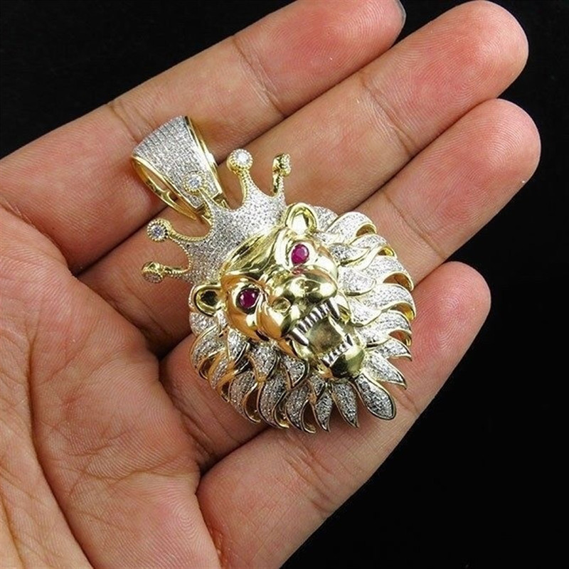 modisch Hüfte hüpfen Felsen Punk Krone Löwe Kopf bilden Anhänger Halsketten Alle Kristall Luxus Gold Dominierenden Halskette Für Männer Frauen: Ursprünglich Titel