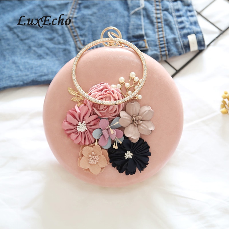 Round Evening bags Flower Ring handle bags Day Clutches Bride wedding party purse Luxury shoulder bags Casual Clutch