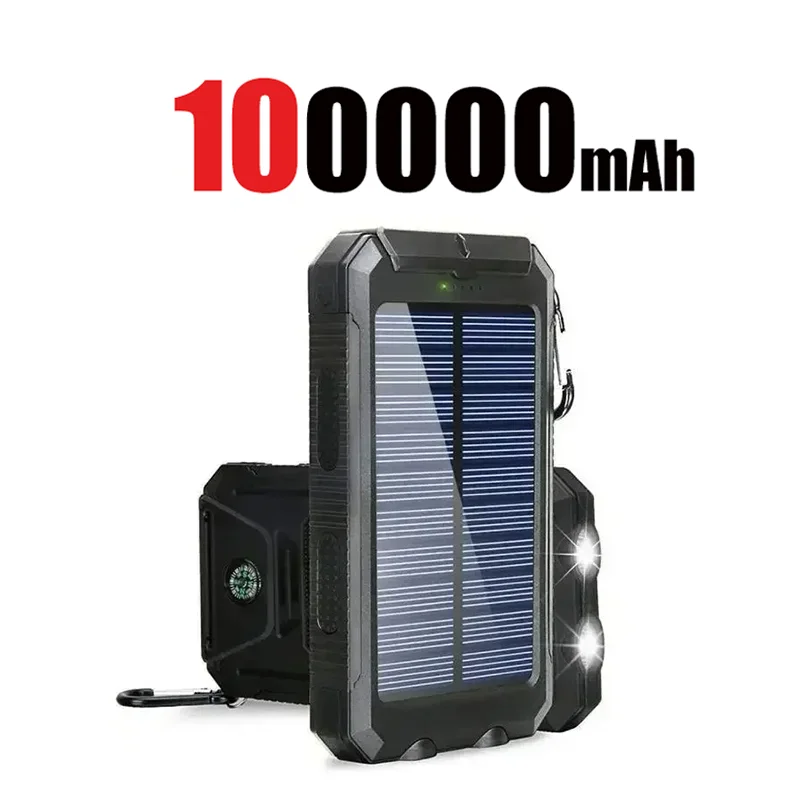 200000mAh Power Bank Fast Charging Outdoor Large Capacity External Battery Solar PowerBank Flashlight For iPhone Huawei Xiaomi: black
