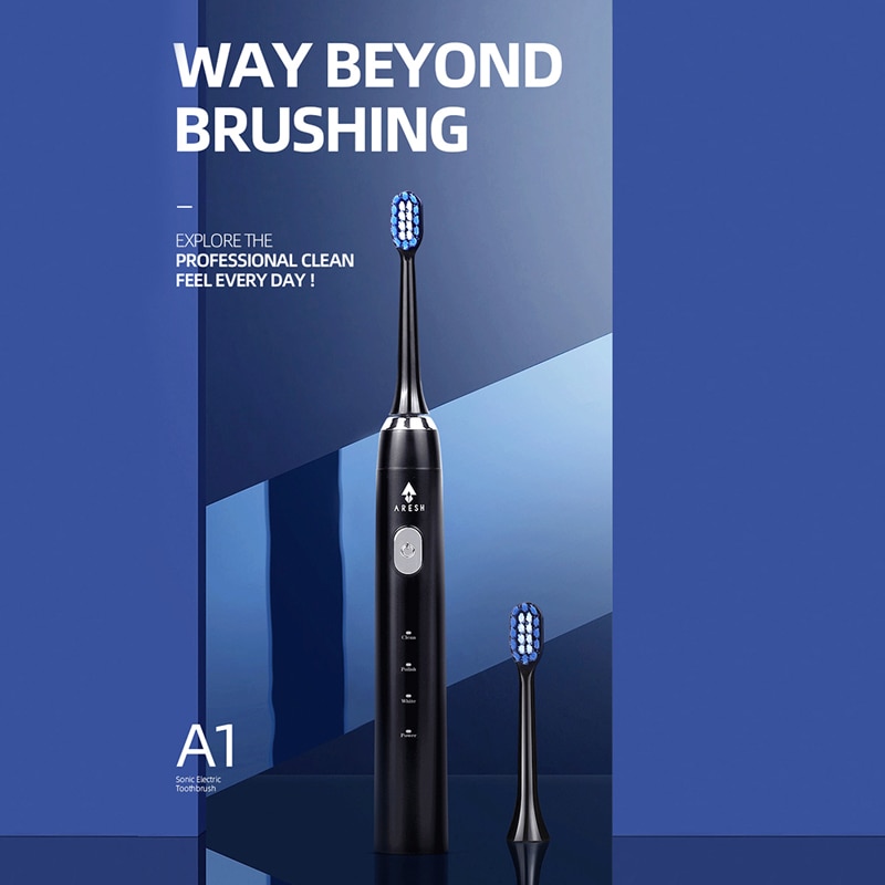 ARESH A1 Electric Toothbrush Smart Rechargeable Sonic Toothbrush 3 Mode Adult Timer IPX7 Waterproof Automatic Ultrasonic Brush