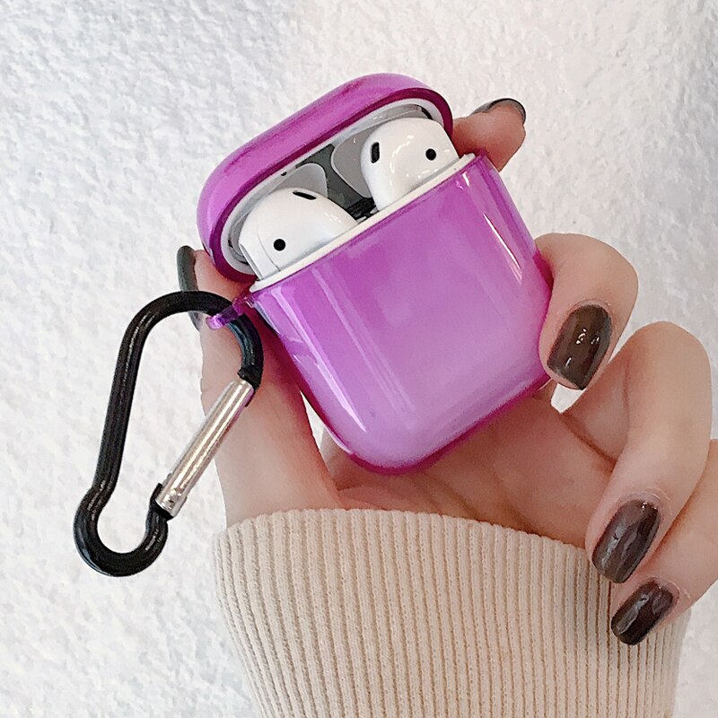 2/5PSC clear case for airpods case cute protective cover for airpods 2 with earplug Anti-lost rope sport case for airpods 2 case: Set A Purple