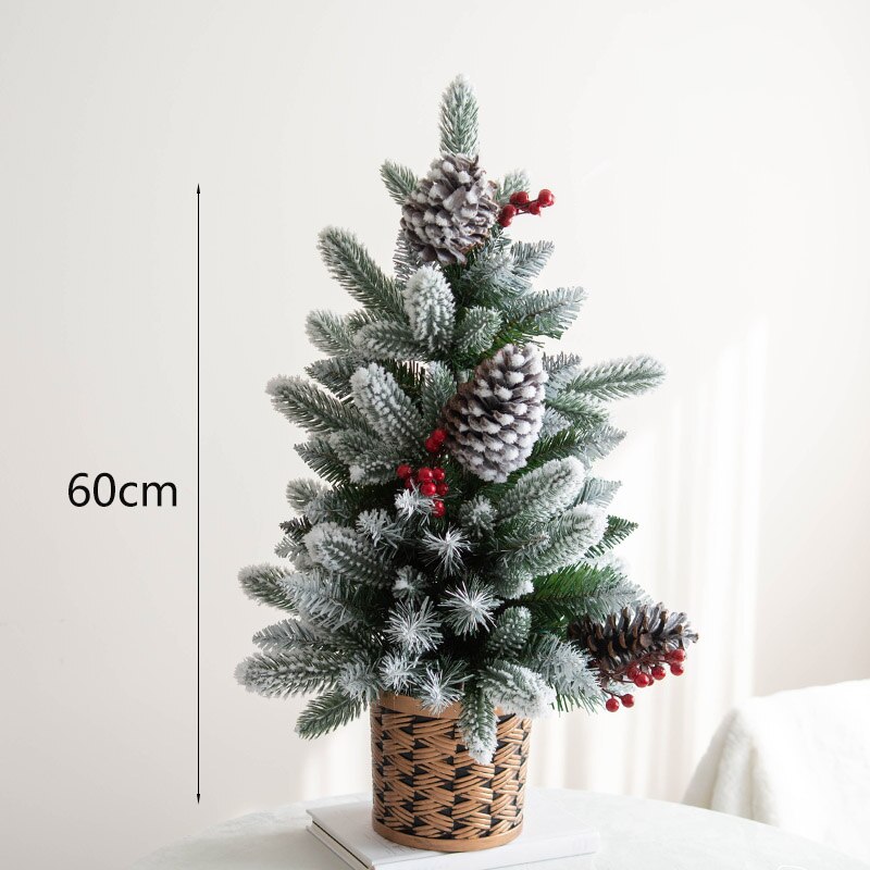 45/60cm Mini Christmas Tree with Red Fruit Trinkets Pine Cone Christmas Desktop Year Decorations Desktop Decoration