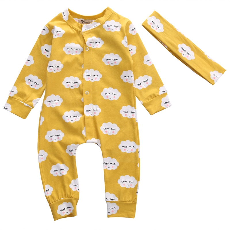 Schattige baby rompertjes babymeisje jongen cartoon romper lange mouwen jumpsuit playsuit outfits babykleding met hoofdband
