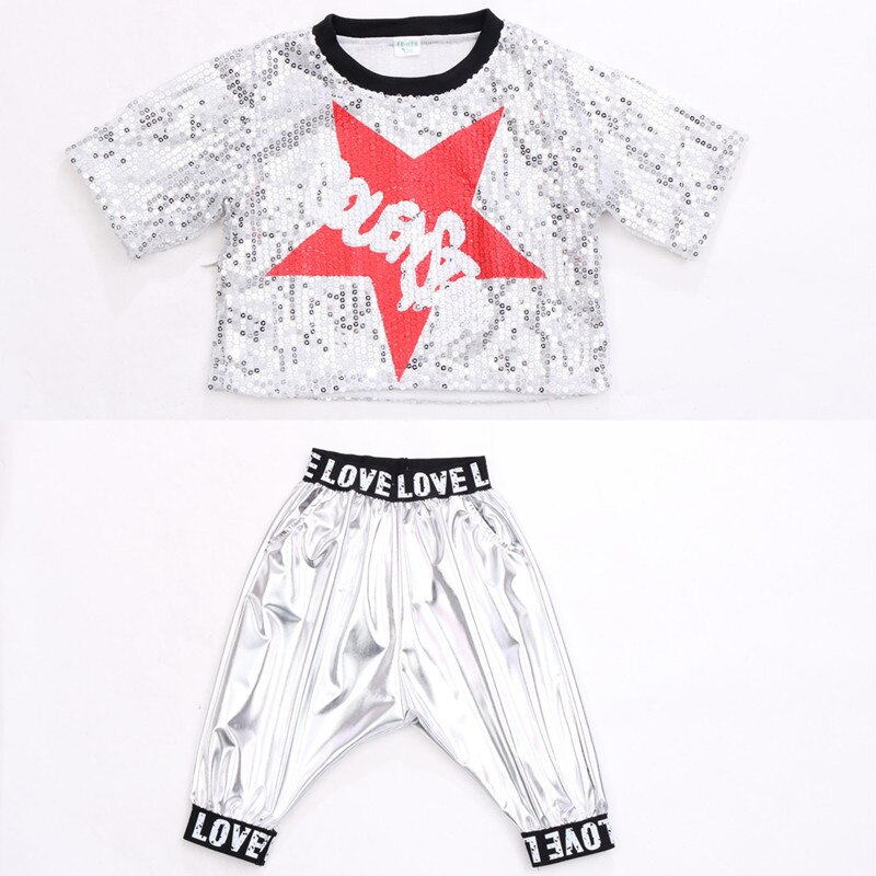 Conjunto de disfraces de competición de baile hip hop jazz de salón de baile de lentejuelas para niñas trajes