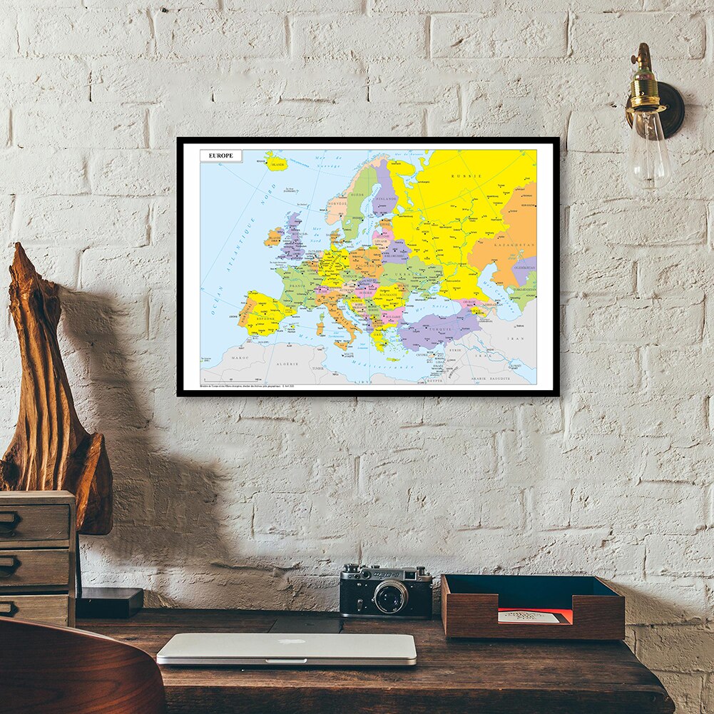 90*60cm The Europe Political Map In French Spray Wall Art Poster Canvas Painting Living Room Home Decor School Supplies