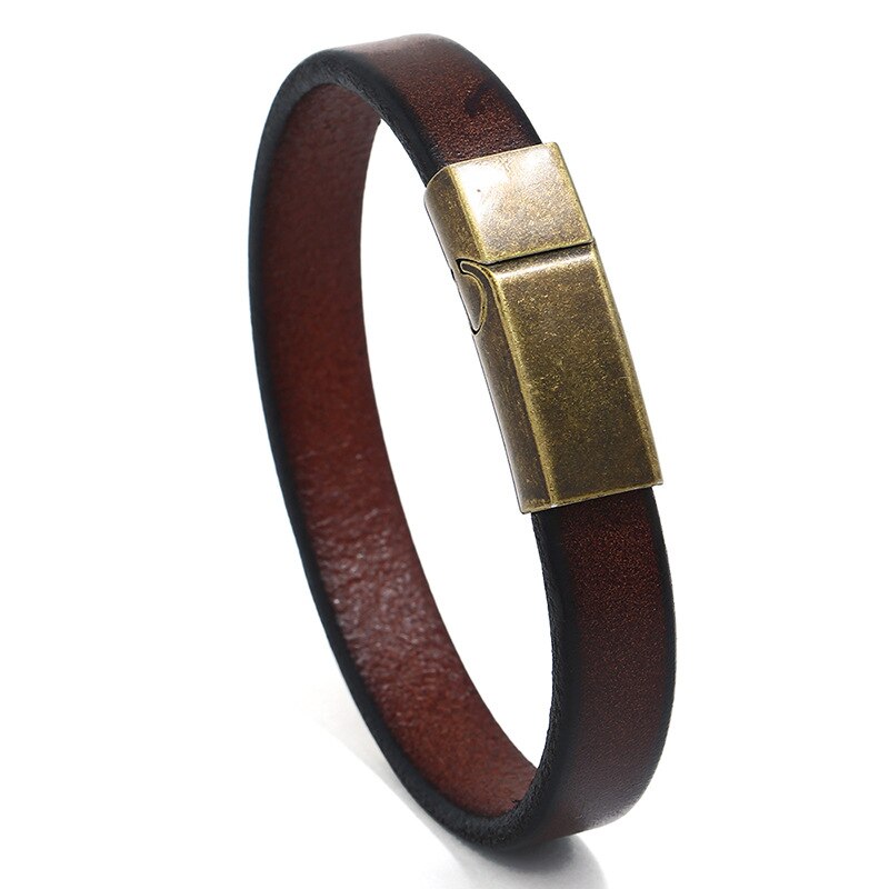 Mænds smykker punkbrunt flettet læderarmbånd til mænd rustfrit stål magnetisk lås 20.5cm armbånd: Brun -20.5cm