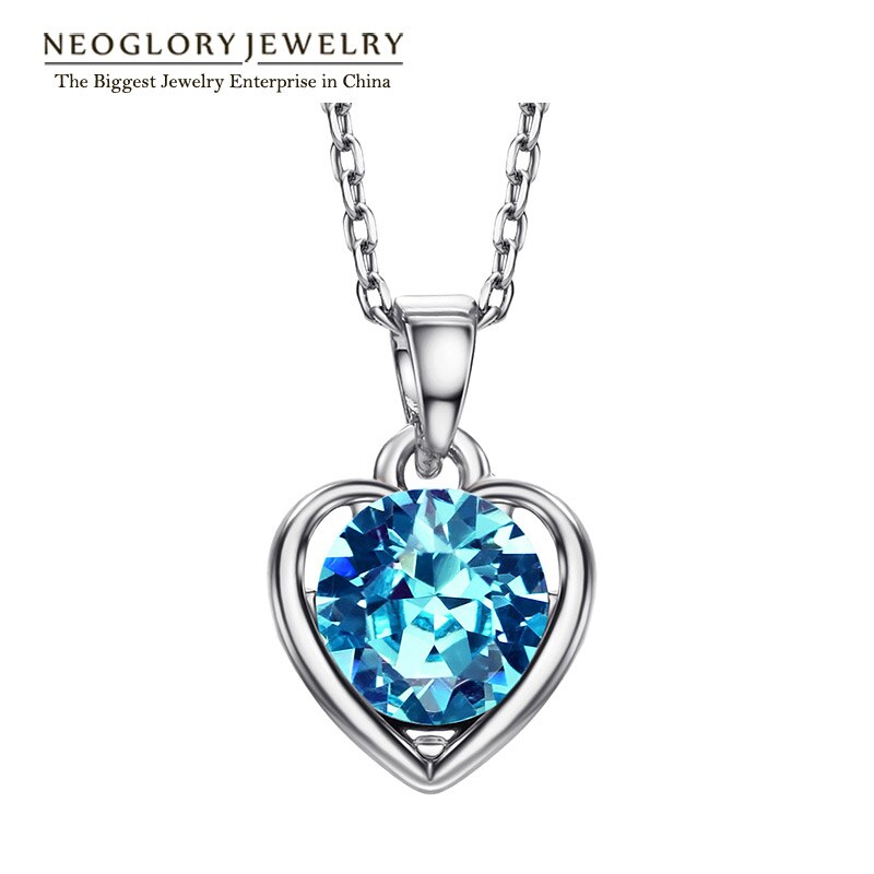 Neoglory blaue herz-halsketten & anhänger für damen und teenager-mädchen, charmanter schmuck  he1 he- b  b1